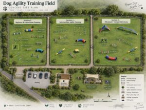 Dog agility training field plans for installations